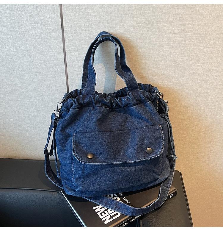 

Женская сумка кроссбоди плиссированная на кулиске джинсовая серия простая модная сумка для мобильного телефона ретро сумка через плечо темно-синий