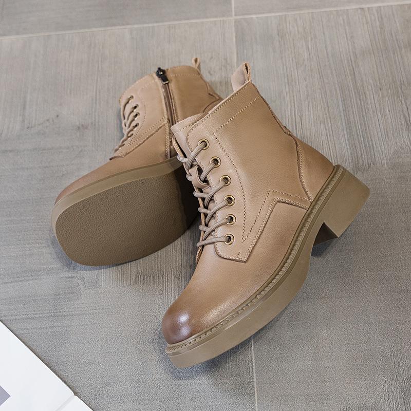 The First Layer of Cowhide Martin Boots for Women's Autumn and Winter 2025 New Retro Leather British Style Platform Women's Short Boots