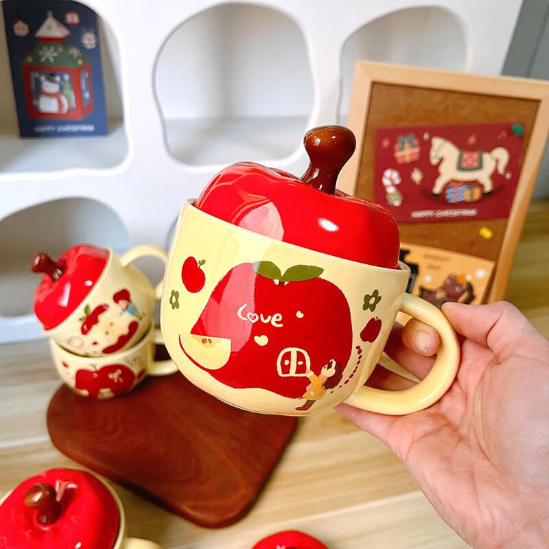 Милая керамическая кружка с крышкой в виде яблока 340ml