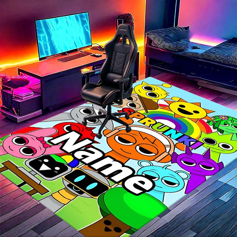 Custom Name Personalized Sprunki Game Print Carpet, Versatile Home Decor Rug, for Playroom, Apartment, Balcony, Entryway, Hallway Gift