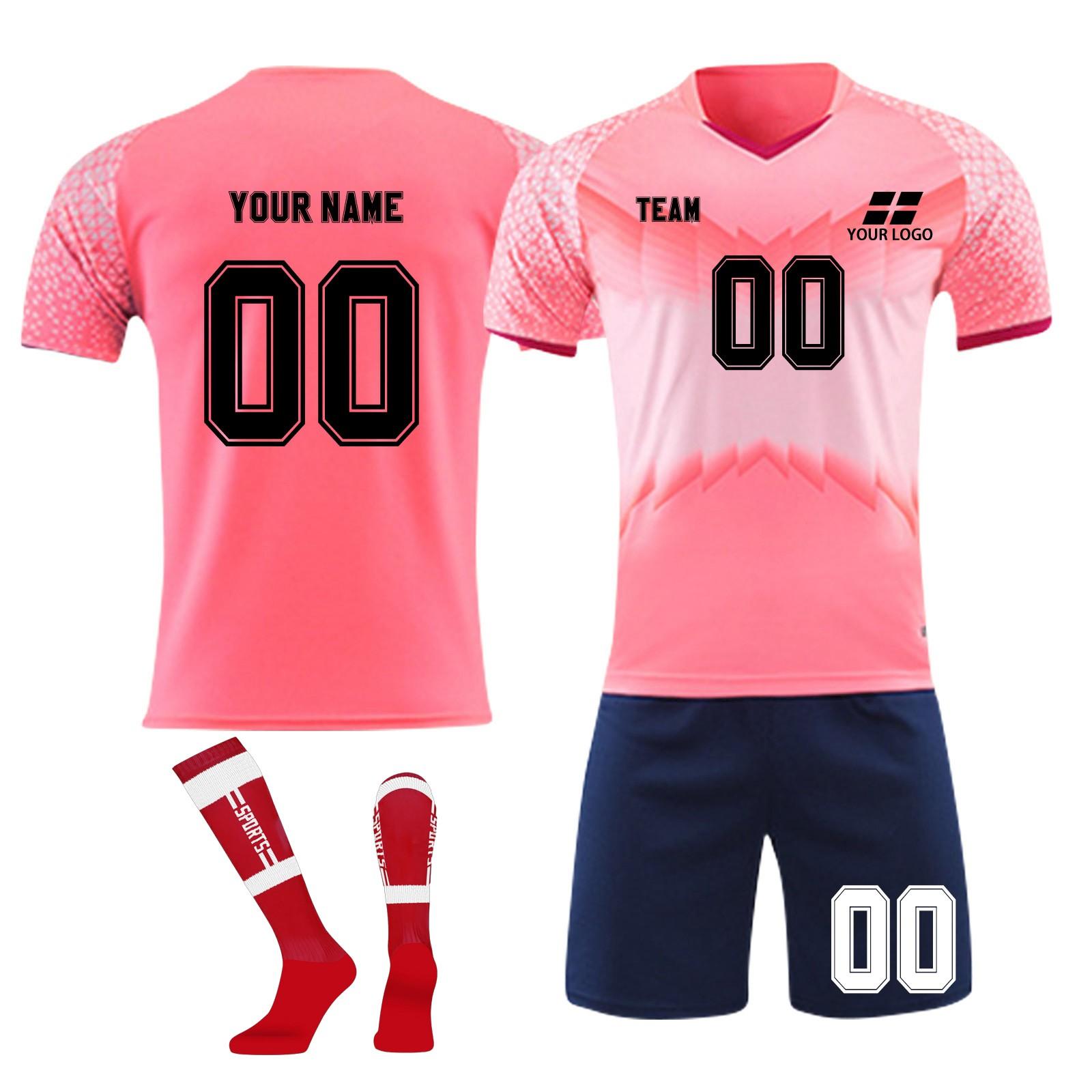 

Комплект персонализированных рубашек для мужчин и девочек с именем и номером, футбольные майки на заказ для мальчиков, тренировочный костюм XXL розовый