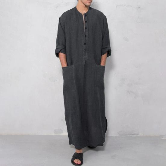 Bata para Hombre Cuello Redondo Mangas Largas Sencilla Dividida Pulóver Media Botonadura Simple Longitud Tobillo Tallas Grandes Ligera Suave Batas de Primavera para Uso Diario