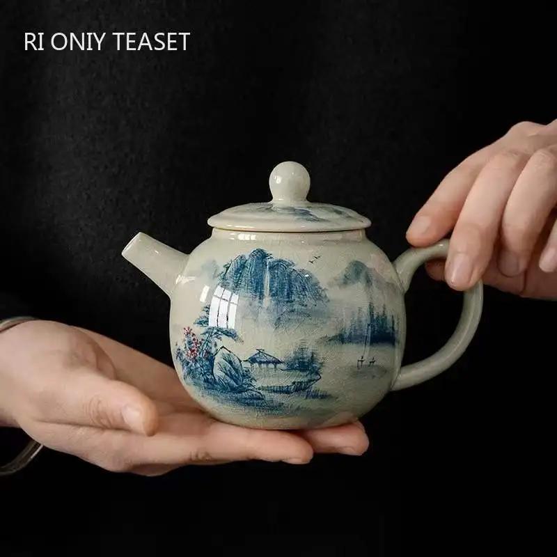 

European 200ml Traditional Ceramic Teapots Handmade Flower Pattern Kettle Travel Portable Ball Hole Filter Tea Pot Home Tea Set