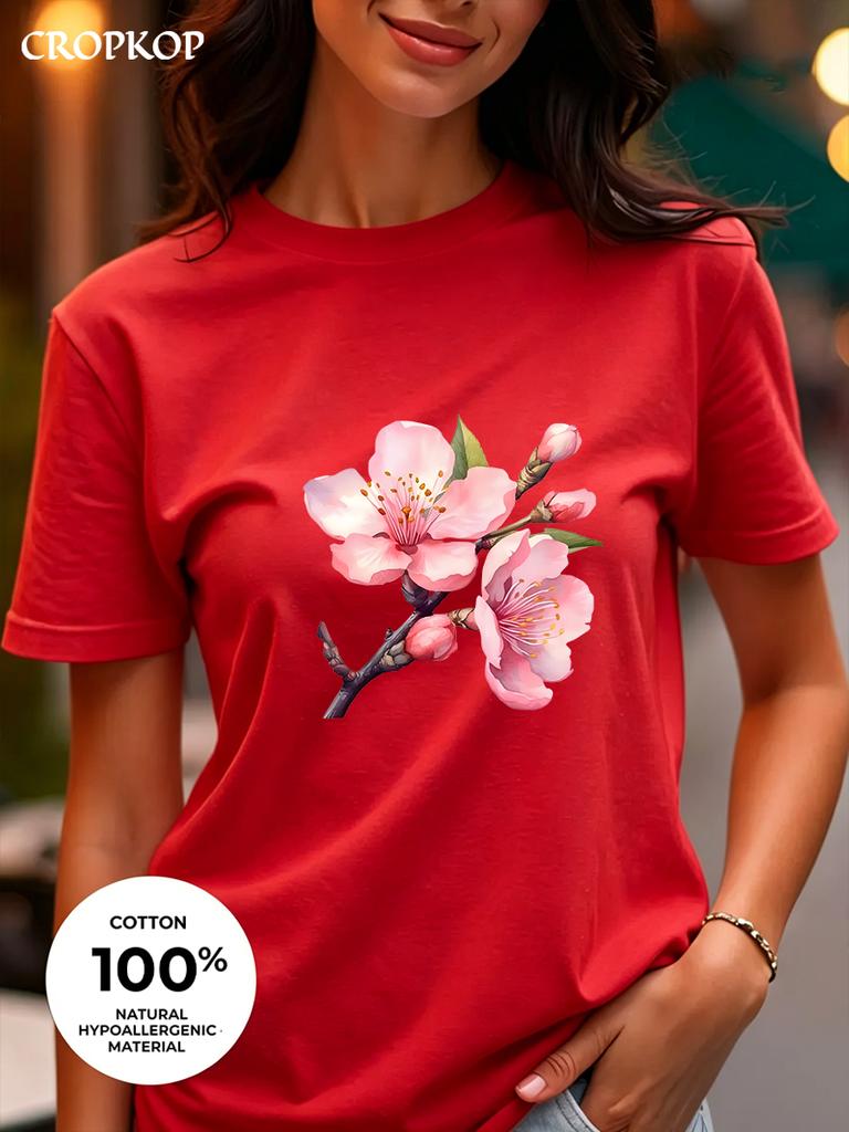 Realistic Flower Print Available In Three Colors 100 Pure Cotton Material Roundneck Shortsleeved Unisexs Tshirt Top