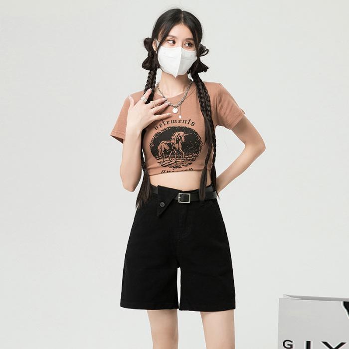 

Женские эластичные джинсовые шорты в корейском стиле с поясом, весна/лето 2025 г. L чёрный