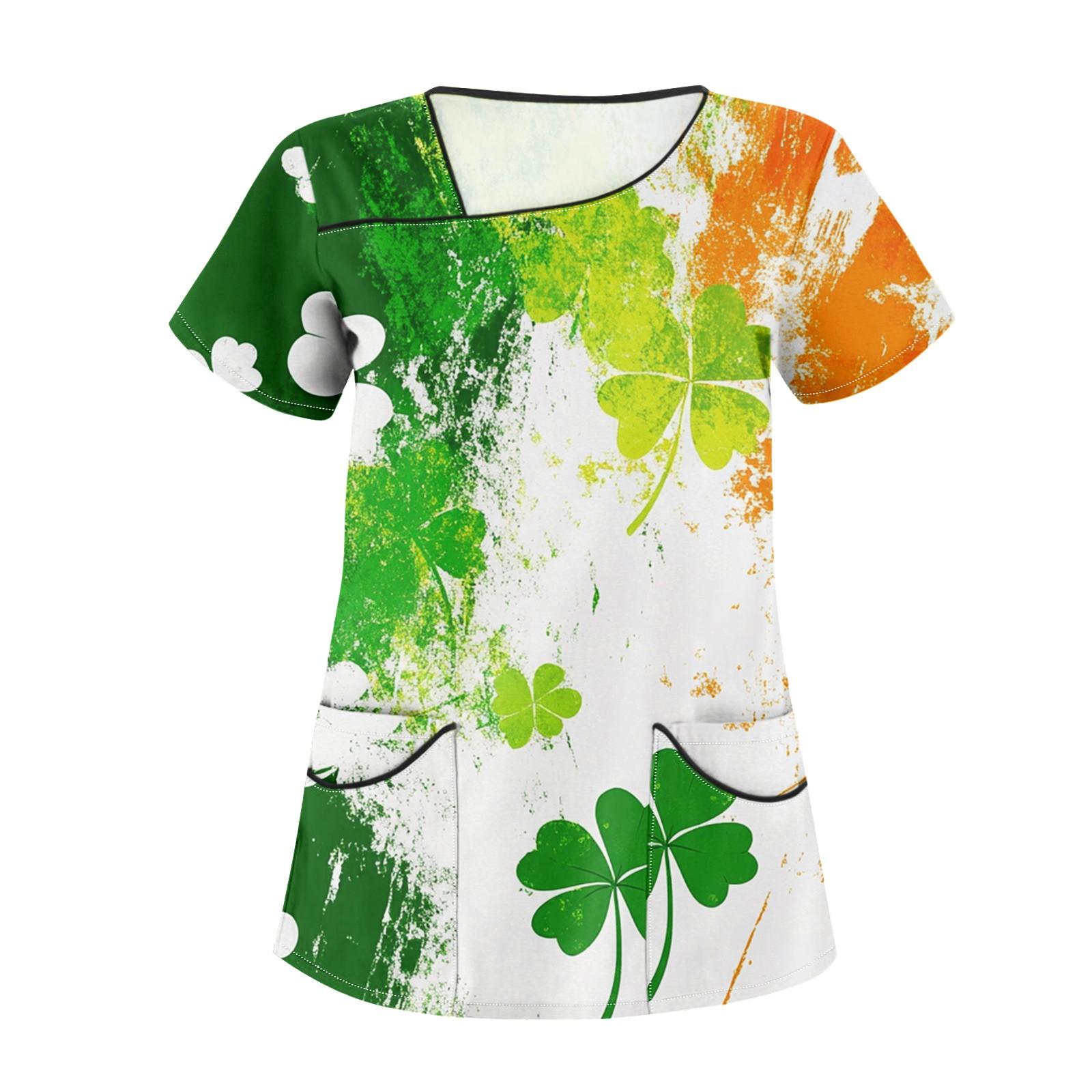 

Женская рабочая одежда с принтом, косым воротником и двухслойными карманами, базовые топы, пуловер M белый