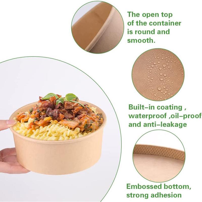 50-Pack 500Ml 750Mldisposable Salad Bowls - Kraft Paper Bowls With Transparent Lids Multiple Options