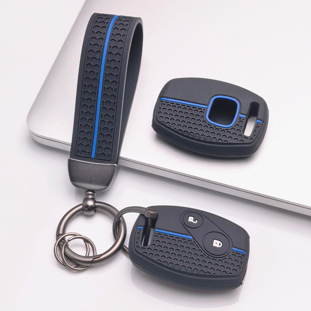 Premium Silicone Car Key Fob Cover For Honda Fit Civic Accord CRV HRV Jazz With Keychain Soft Silicone Car Interior Accessories Anti-Scratch
