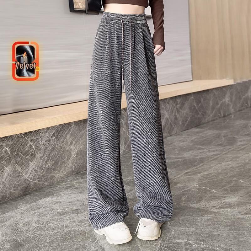 Si Baishe Women's Fleece-Lined Drawstring Wide-Leg Casual Pants