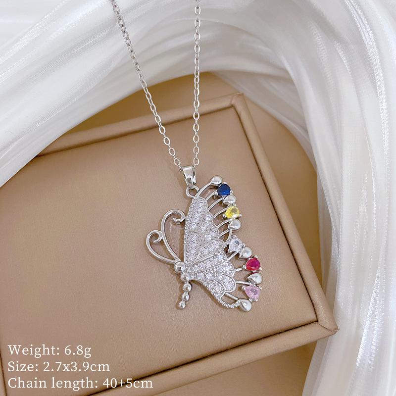 Titanium Steel Moon Pendant Necklace: Elegant Full Diamond Micro-Pave Design, Sparkling and Stylish for Women.