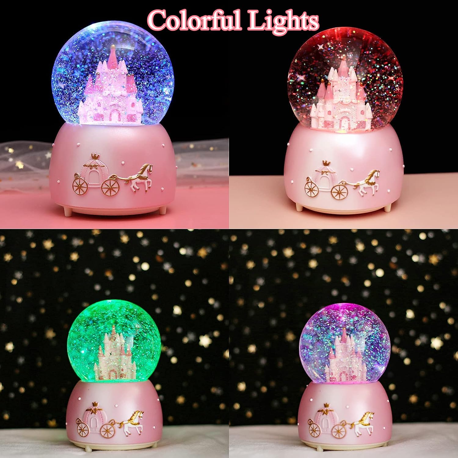 Wholesale Multifunctional Automatic Rotating Cartoon Castle With Multiple Tunes Pink Glass Music Box for Children s Gifts