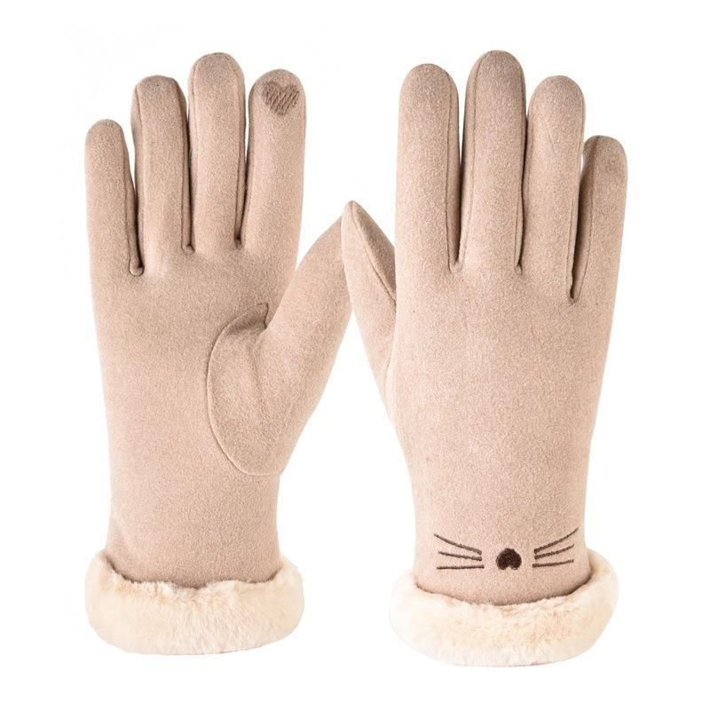 German velvet gloves for men and women to keep warm in autumn and winter, velvet outdoor riding touch screen Korean version simple hair mouth