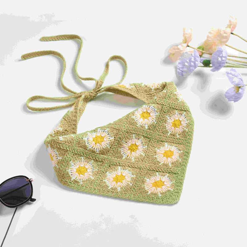 French Pastoral Style Triangle Headband Handmade Crochet Flower Headscarf Hat Knitted Girls Headband Towel