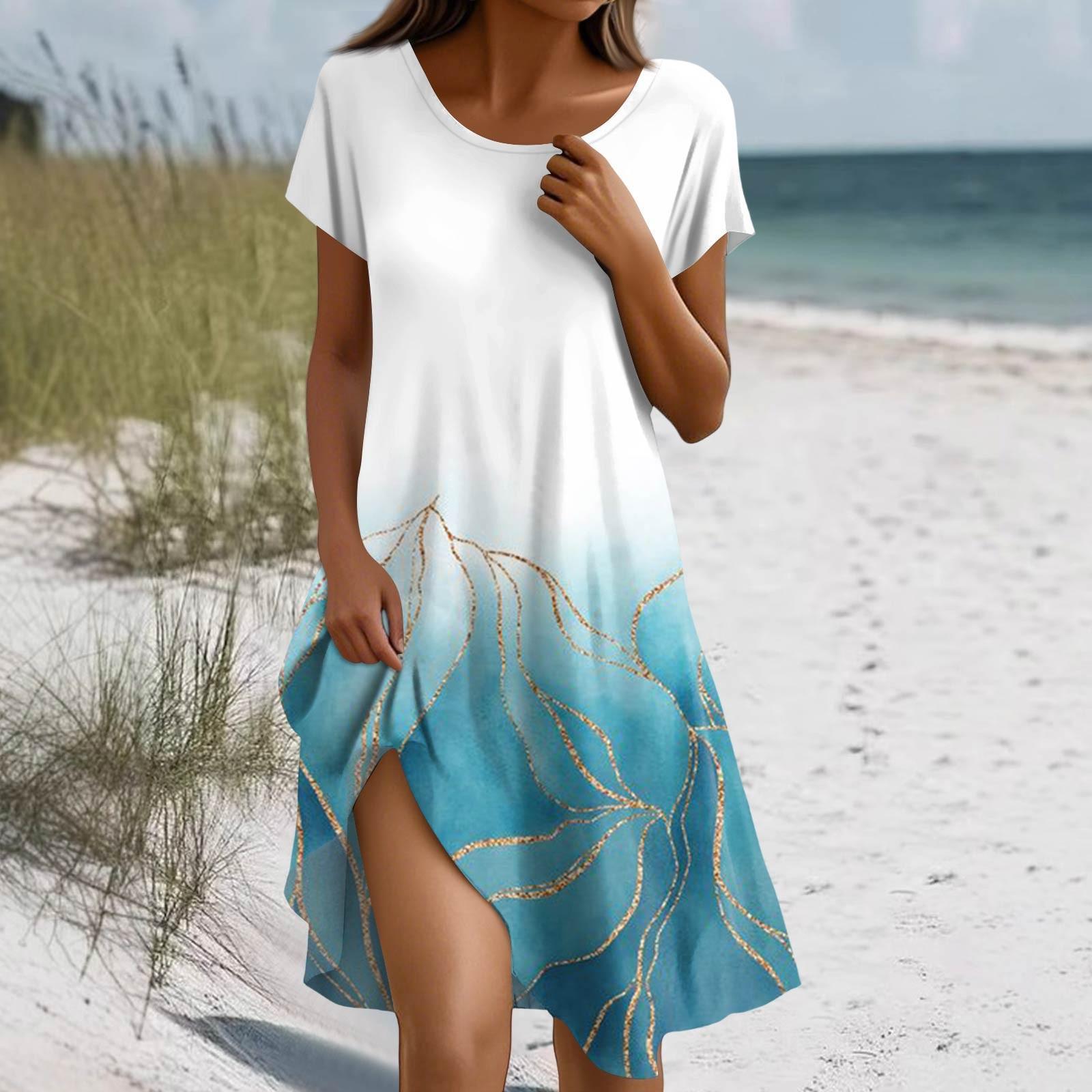 

Платье в стиле бохо с коротким рукавом для женщин, повседневное, свободного кроя, летнее, сарафан с цветочным принтом и карманами M