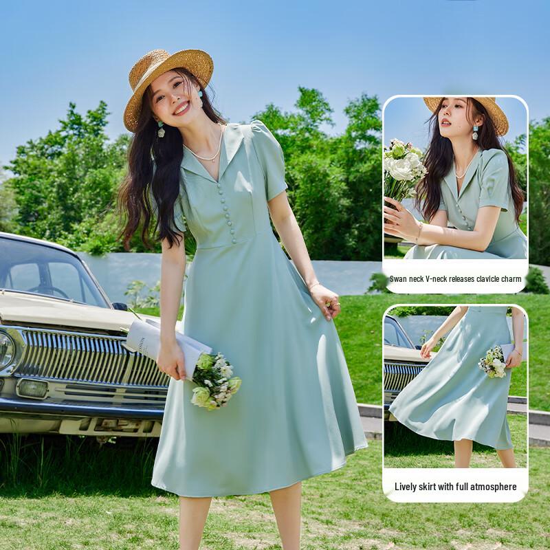 VICTORIA&VERA Summer Elegant Slim Fit V-Neck Button-Front Midi Dress