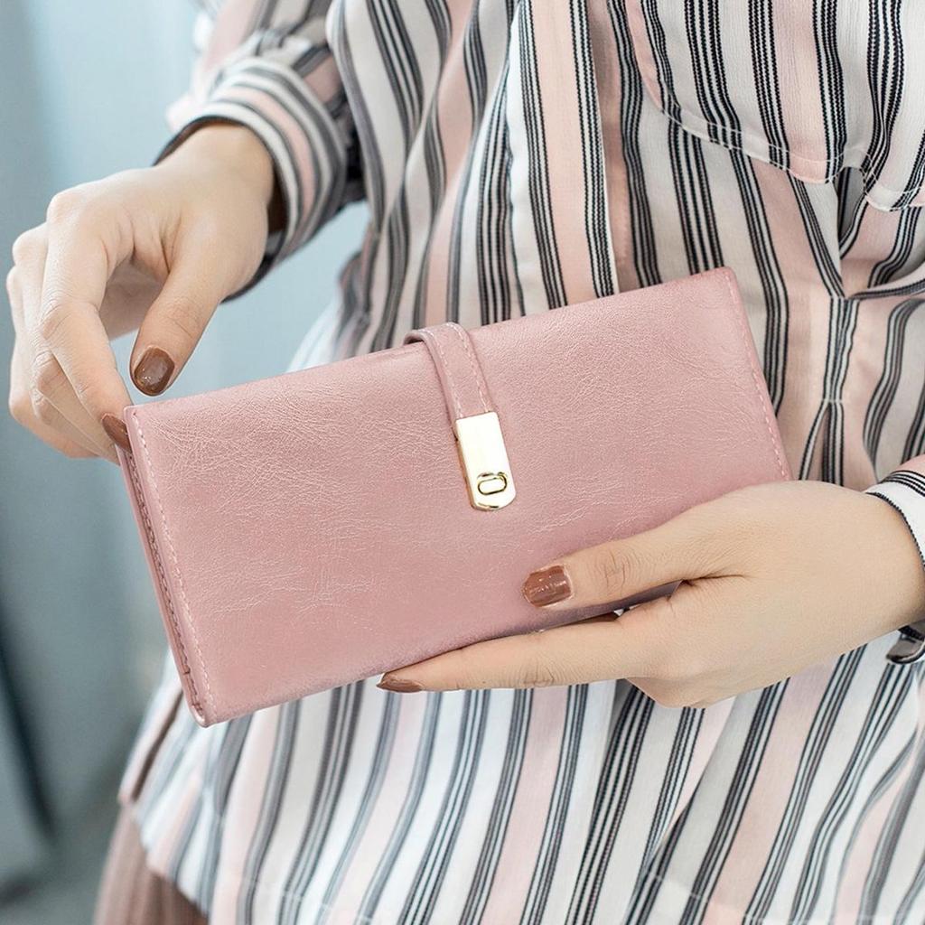 Xiangyin Frosted Women's Long Korean Style Thin Wallet - 2024 New Simple Buckle Bi-fold Design