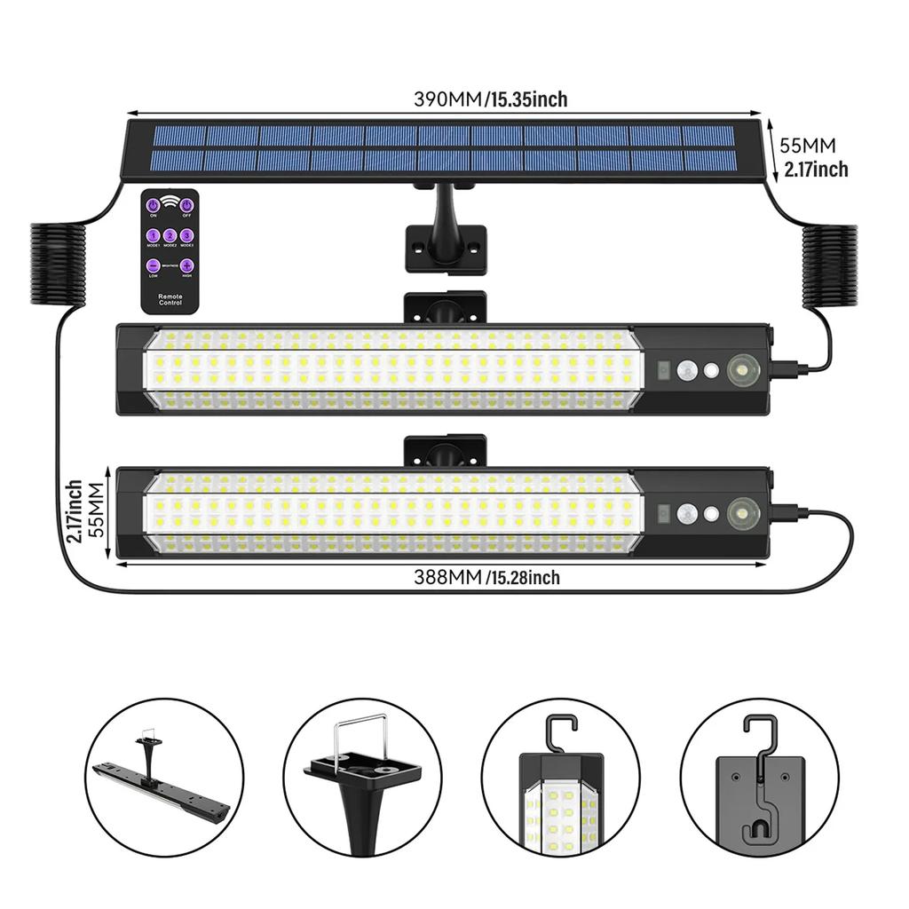 1-2Pcs LED Solar Outdoor Light Outdoor IP65Waterproof Wall Lamp Remote Control Rechargeable for Yard Fence Shed Balcony Lighting