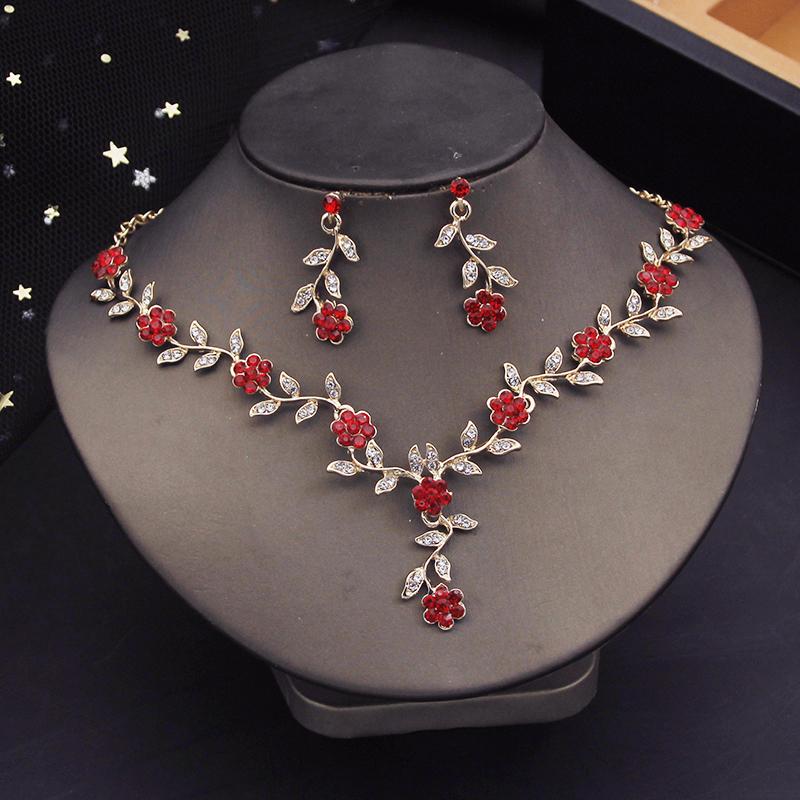 Gorgeous Crystal Flower Tiaras Bridal Jewelry Sets for Women Crown Choker Necklace Sets Wedding Bride Jewelry Set Accessory