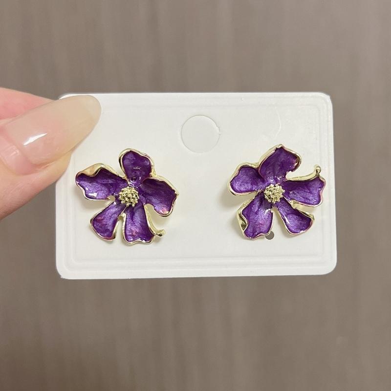 Purple Enamel Flower Women's Dangle Earrings Irregular Petals Unusual Small Earrings for Female Bohemian Elegant Fashion Jewelry