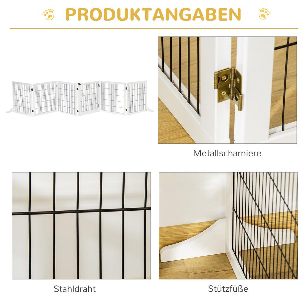 Wooden Pet Gate, Freestanding Dog Security Barrier, W/ 2 Support Feet, White