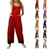 Sleeveless Casual Jumpsuit Women Cotton Wide Leg Romper Halloween Print Button Strap One Piece
