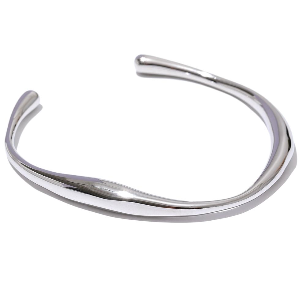 Yhpup Opening 316 Stainless Steel Wrist Bracelet Bangle Gold Color Minimalist Texture Statement Brand Jewelry for Women Party