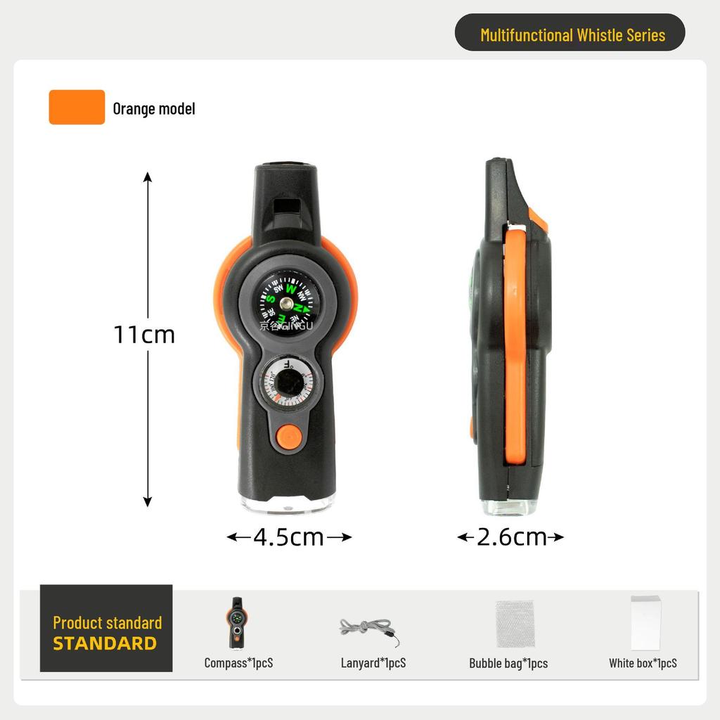 7-in-1 Survival Outdoor Multifunctional Compass with Whistle, Magnifying Glass, Thermometer, and LED Light