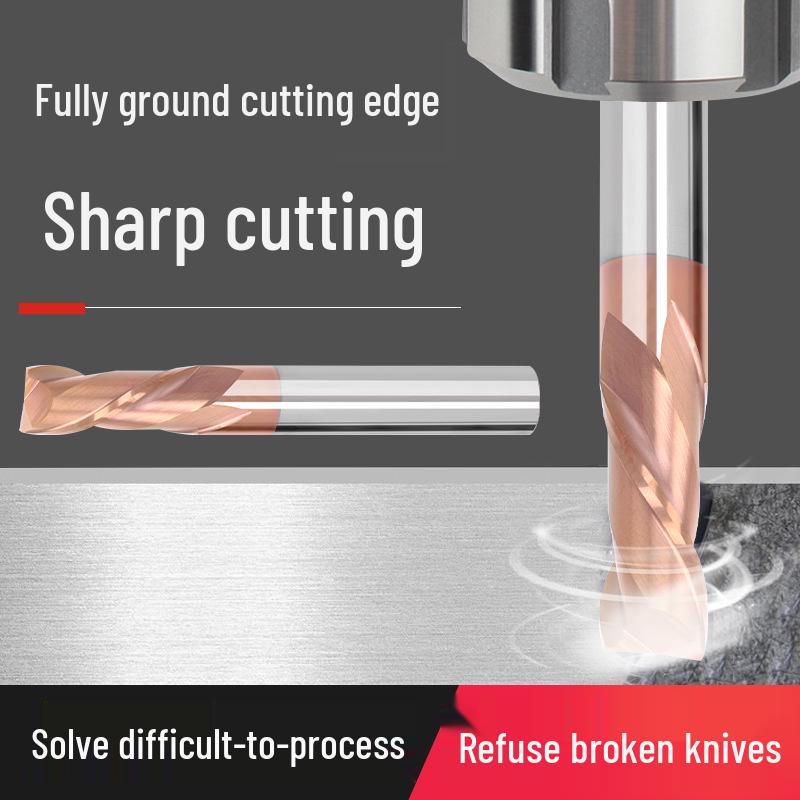 Two-Flute Carbide Tungsten Steel Flat Bottom CNC Milling Cutter for Steel, Cast Iron, and Copper - 55° Straight Shank Vertical Design.