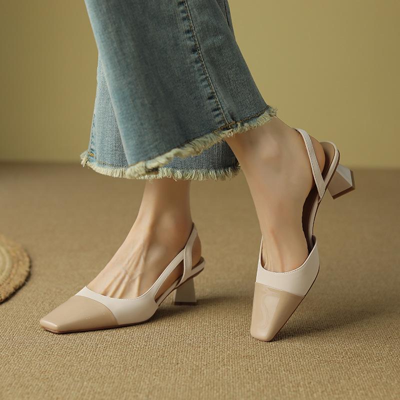 

Color Block Sheepskin Closed Toe High Heel Sandals in Little Fragrance Style 38 грязно-белый