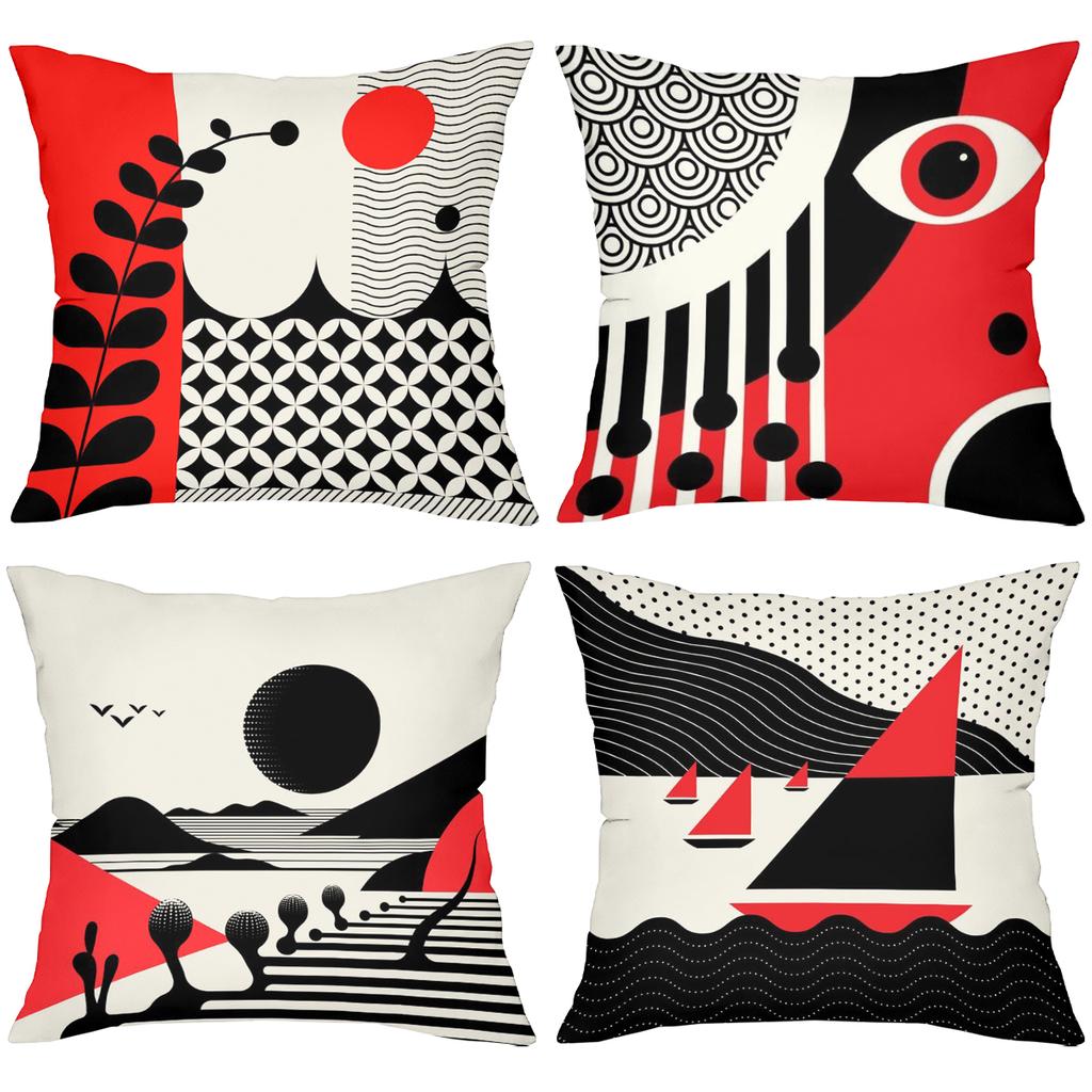 Modern Geometric Pattern Red Black White Throw Pillows Polyester pillowcase, sofa decorative cushion cov Headboard Pillow