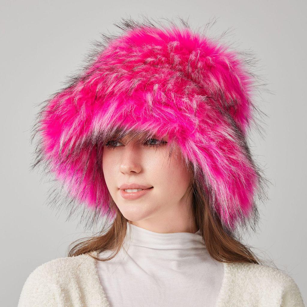 High-Quality Women's Winter Faux Fur Bucket Hat with Ear Protection and Wide Brim