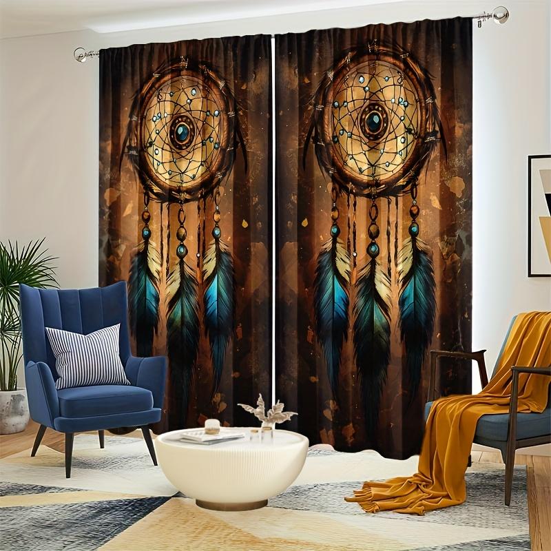 2Pcs Polyester Dreamcatchers Native American Printing Window Curtains Birthday Party Decoration Backdrop Drapes for Living Room