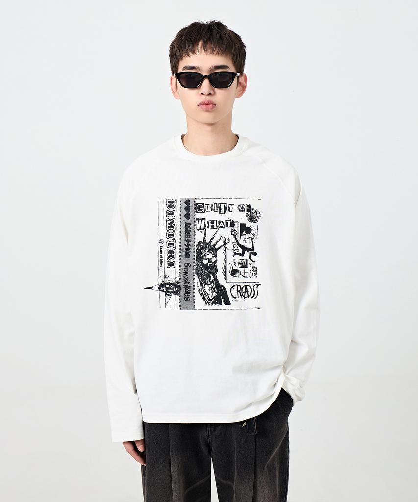 Dimiteulibeullaeg Raglan Color Block Pigment Artwork T-Shirt_White