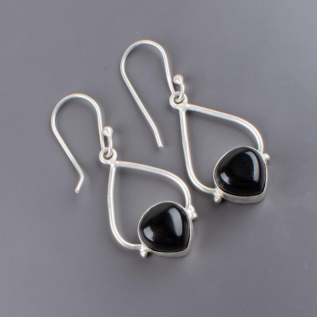 Black Tourmaline Gemstone 925 Sterling Silve Trendy Jewelry Earrings For Wife EE-33-26