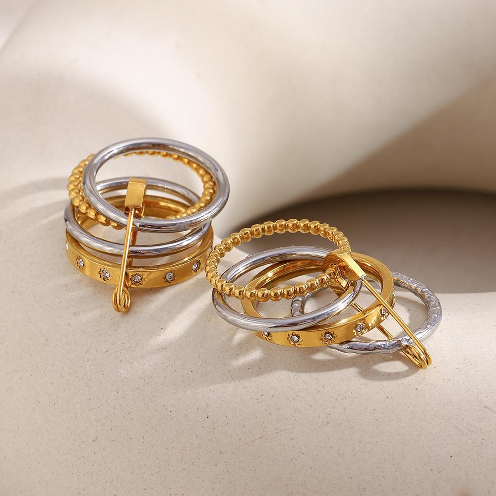 MamacitaSlay 316L Stainless Steel Zircon Two Tone Multilayer Paperclip Ring Party Waterproof Jewelry Women's Unique Ring Gifts