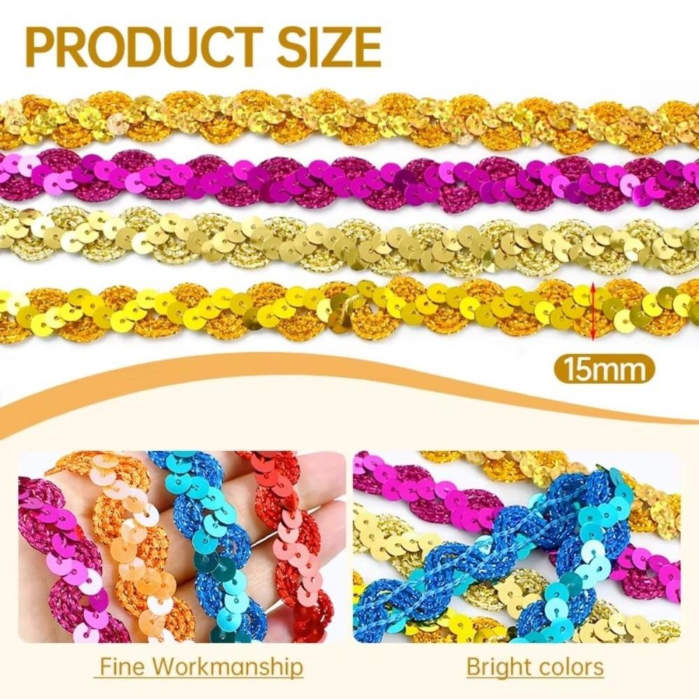 DIY Sewing Sequin Lace Braided Band 15MM Dress Wedding Tape Decor Ribbon Trim Sewing Clothes Stage