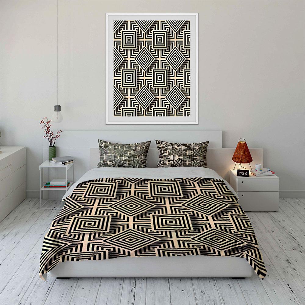 Black And White Geometric Square Pattern Duvet Cover Set With 3D Printing Design Soft Polyester Bedding Set All-Season Comfort