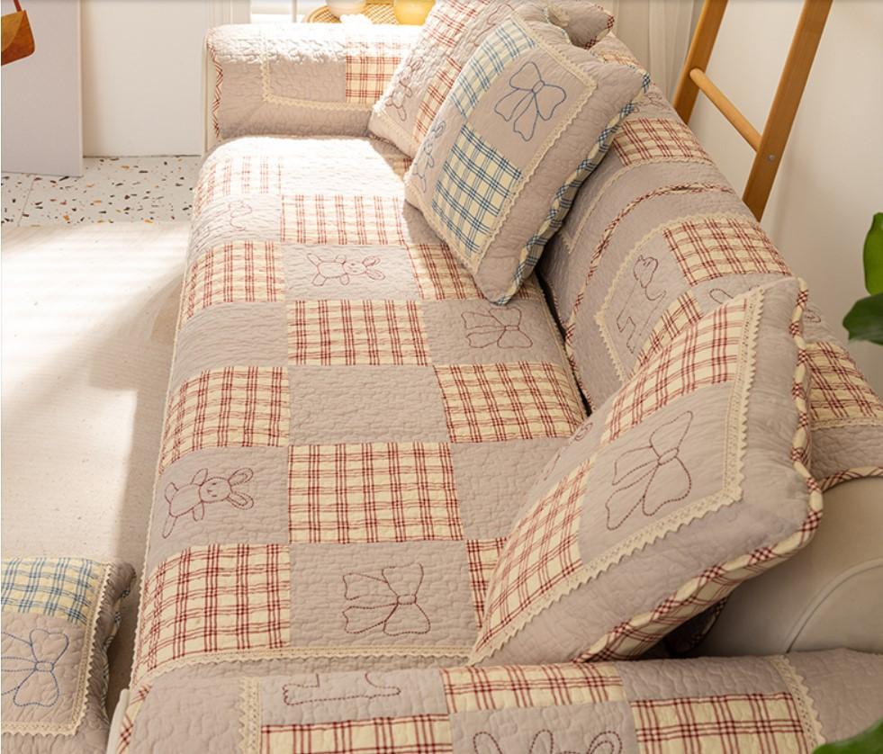 Korean Style Spliced Fabric Bow Sofa Cover Slip Resistant Slipcover Seat Sofa Towel Dust Cover Towel Couches For Living Room