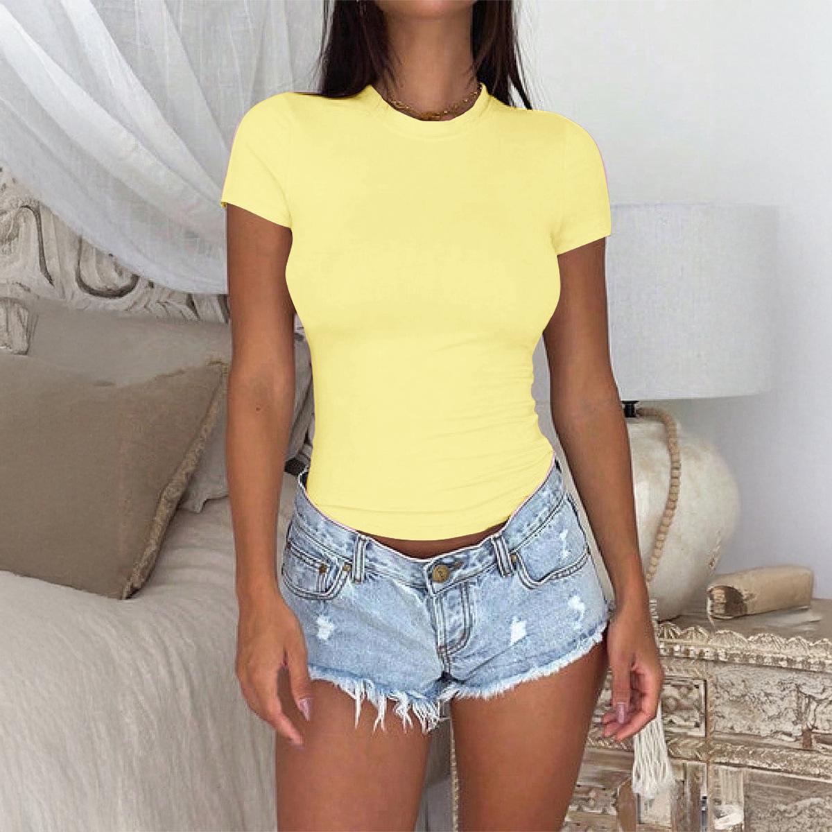 

Di Yun Women s Casual Solid Color Short Sleeve Vest T-Shirt for Autumn/Winter 2025. Small жёлтый