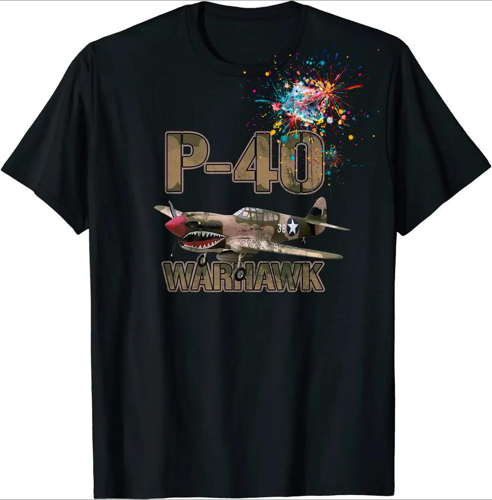 WWII US Air Force P40 Warhawk Fighter TShirt 100 Cotton ONeck Summer Short Sleeve Casual Mens Tshirt Size S3XL