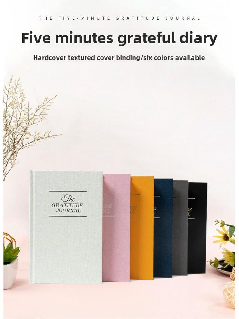 Gold Stamped Linen Gratitude Journal - anglická verze, kompaktní 5minutový deník