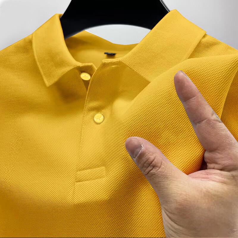 Men's Short Sleeve Polo Shirt - Solid Color, High-End Business Casual, with Lapel.