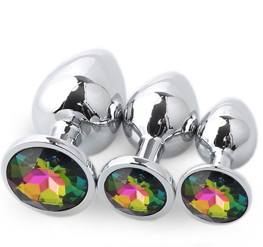 Stainless Steel Anal Plug Anus Plug Anal Bead Adults Sex Toys Metal Butt Plug With Jewelry Colorful Crystal For Women Adult Game