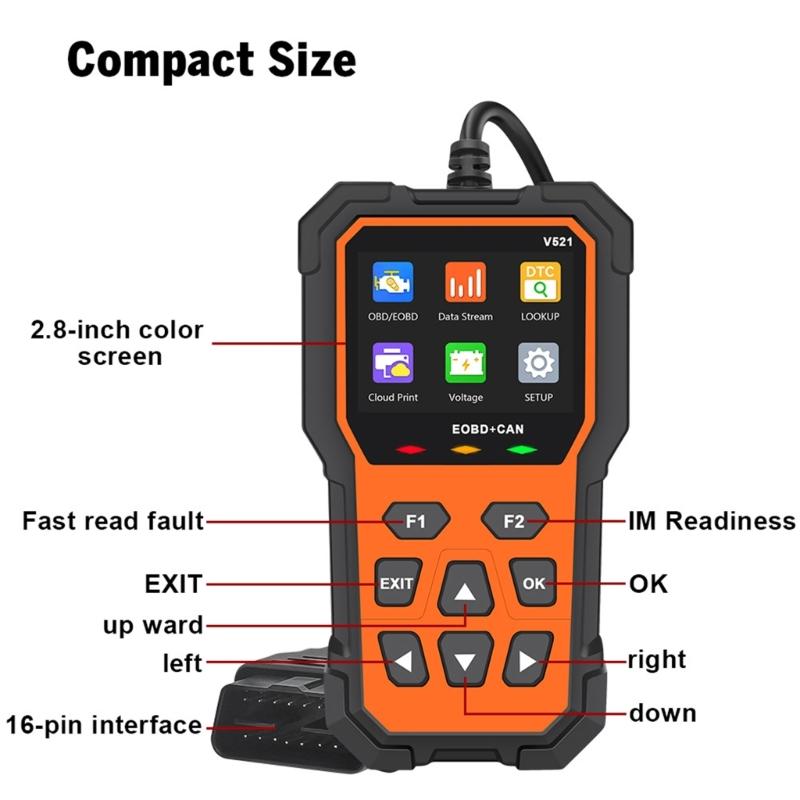 V521 Car Fault Code Scanners Diagnostic Tool, Clear Error Codes, Suitable for Quick Error Detection Trouble Code Erasing