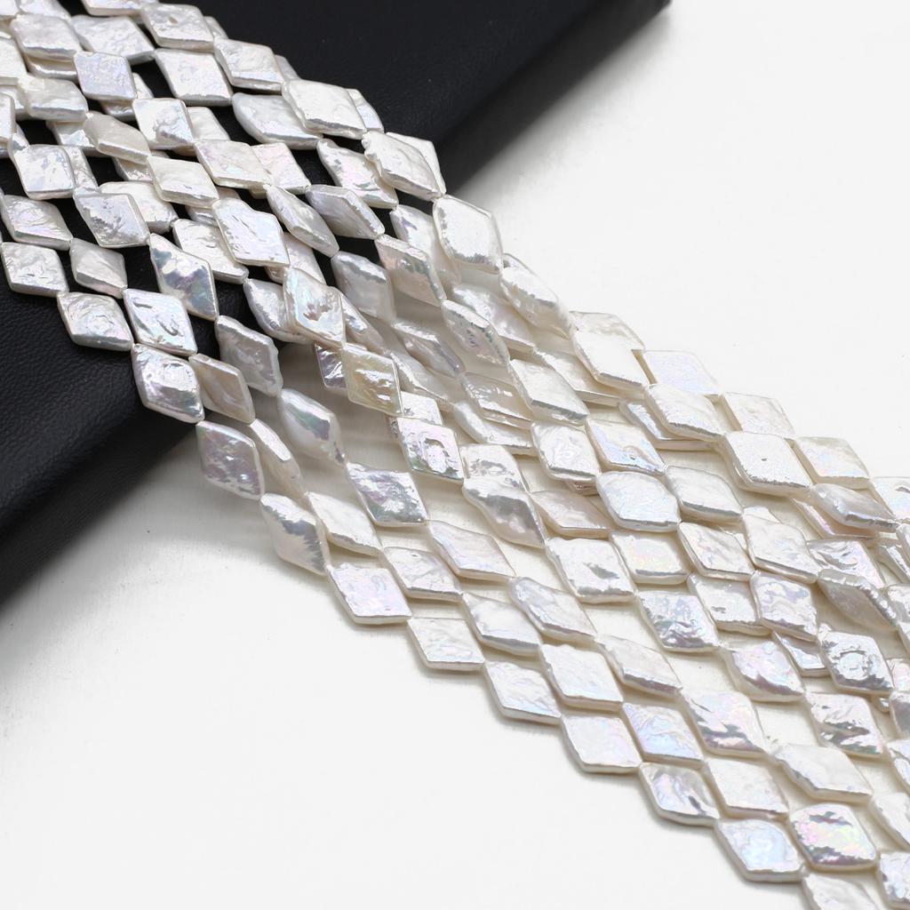1String, White Rhombus Pearl 8×12mm, Fashion Women Natural Freshwater Pearl Beads for Jewelry Making DIY Crafts, Luxury Bulk Gifts 36cm