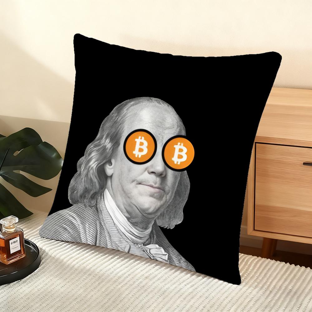 Design B-Bitcoin Cushion Cover Soft Short Plush Pillow Cover Smooth Cozy Texture Aesthetic Cushion Case Home Decor
