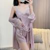 Summer thin women's sexy ice silk suspender shorts spring and autumn lace pajama set nightgown silk loungewear