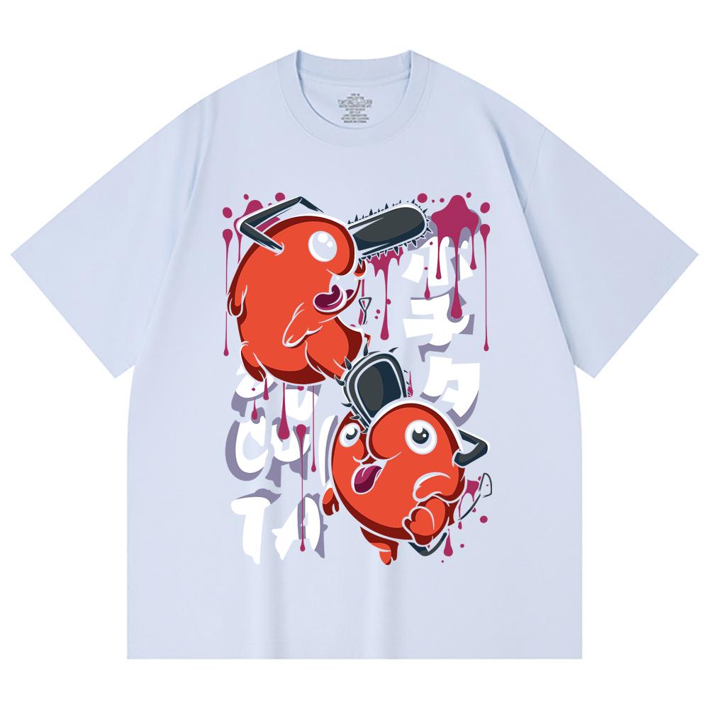 230 g/m² 100% Baumwolle Kettensägenmann V37 Pochita Aufdruck Unisex Schweres Baumwoll-T-Shirt