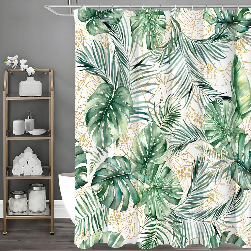 Palm Leaf Shower Curtain, Tropical Greenery Shower Curtain, Banana and Coconut Leaves, Botanical Prints, Floral Bathroom Decor,