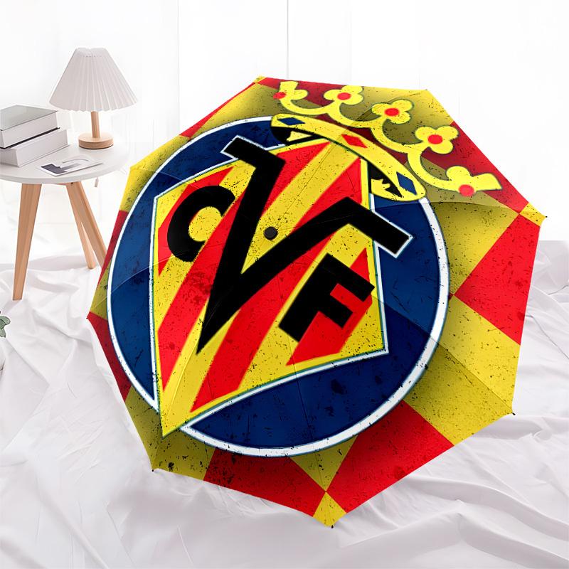 Villarreal CF, Logo Automatic Opening and Closing, 8 rib Structure Portable Umbrella, Suitable for Men and Women in All Seasons  Perfect Gif